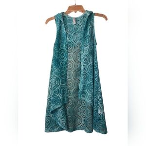 Knit Works Teal/White Crocheted Open Vest/Duster Boho Artsy Size Large
